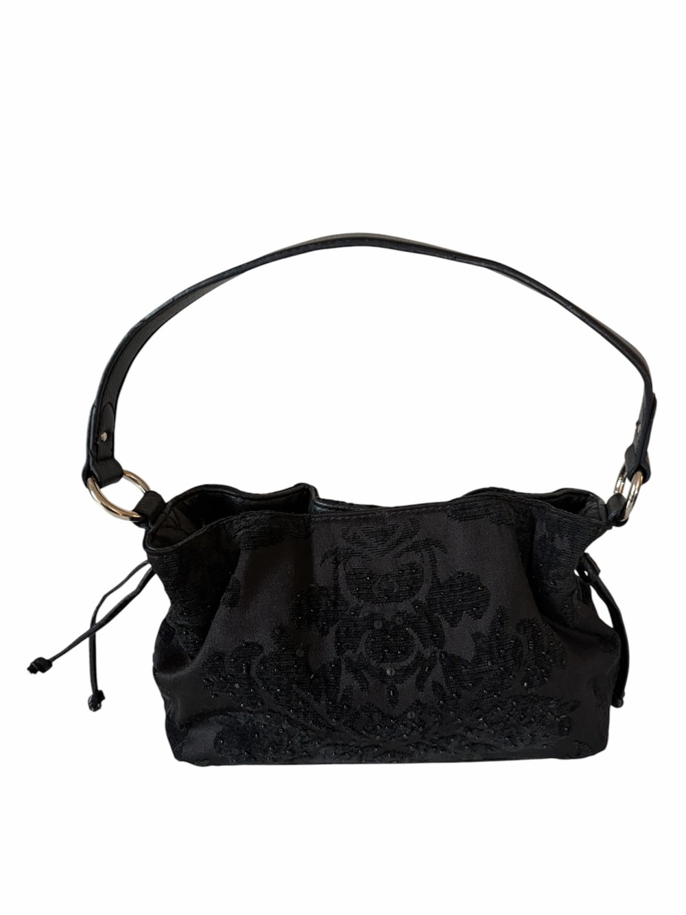 Indie Y2K Jazz Age Black Beaded Brocade Petite Shoulder Bag Snap Closure